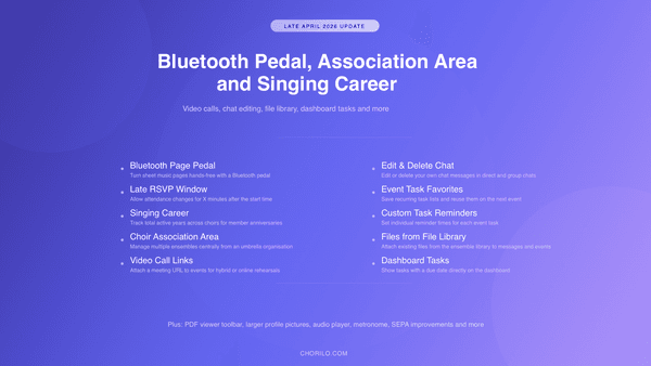 Ende April 2026: Bluetooth-Pedal, Verband-Bereich und Sängerlaufbahn